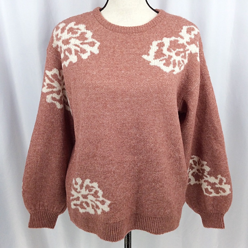 NWT Penelope Rose Sweater Women's Size Small Mauve Pink Floral Balloon Sleeve